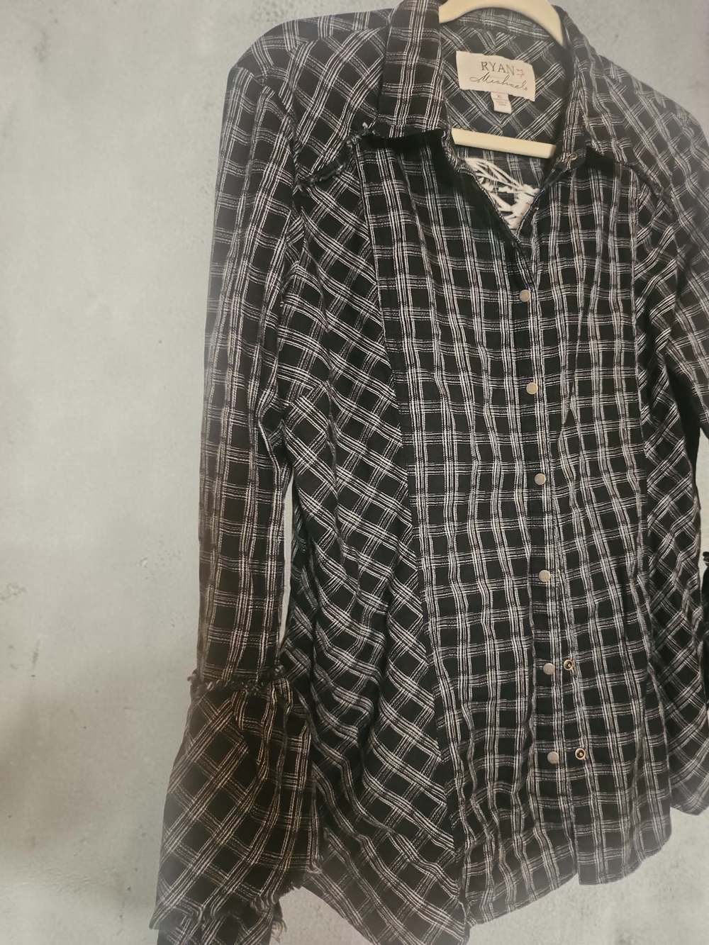Ryan Michael Black Plaid Button-Up Blouse